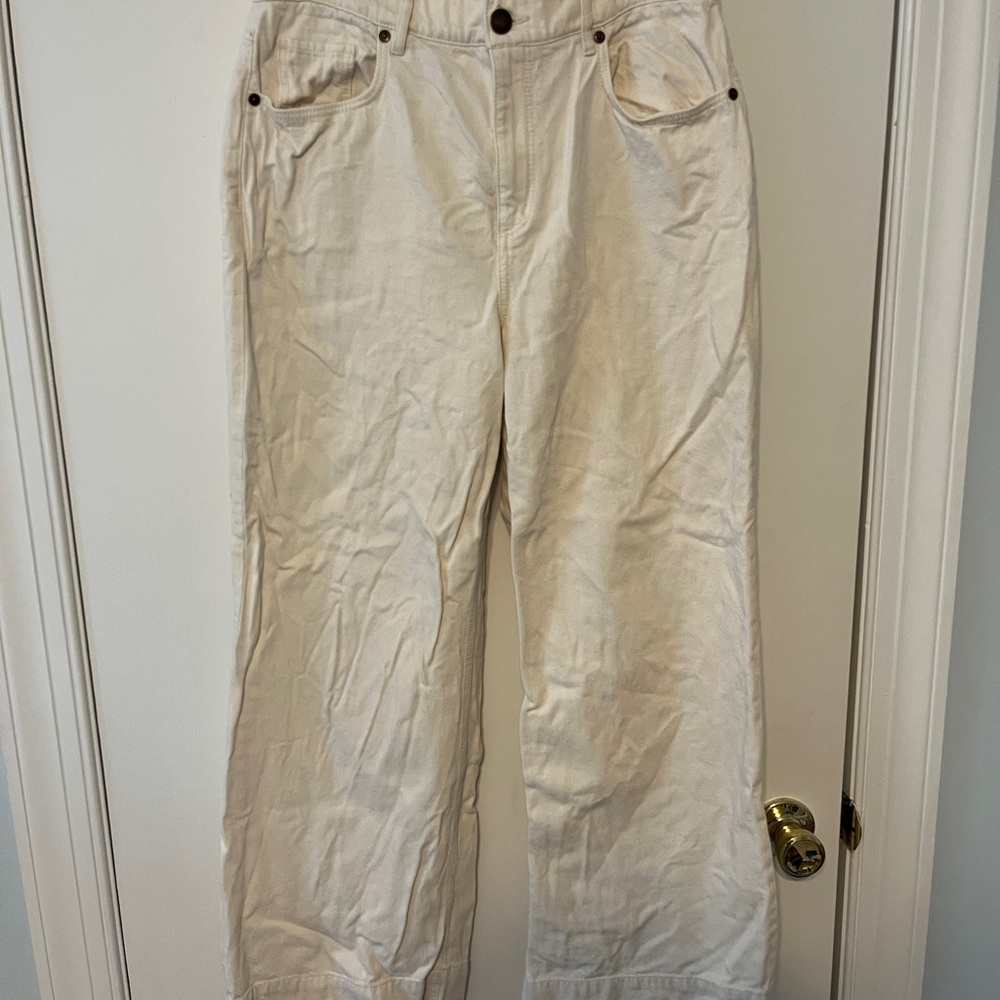 LOFT Women's White Wide Leg Jeans